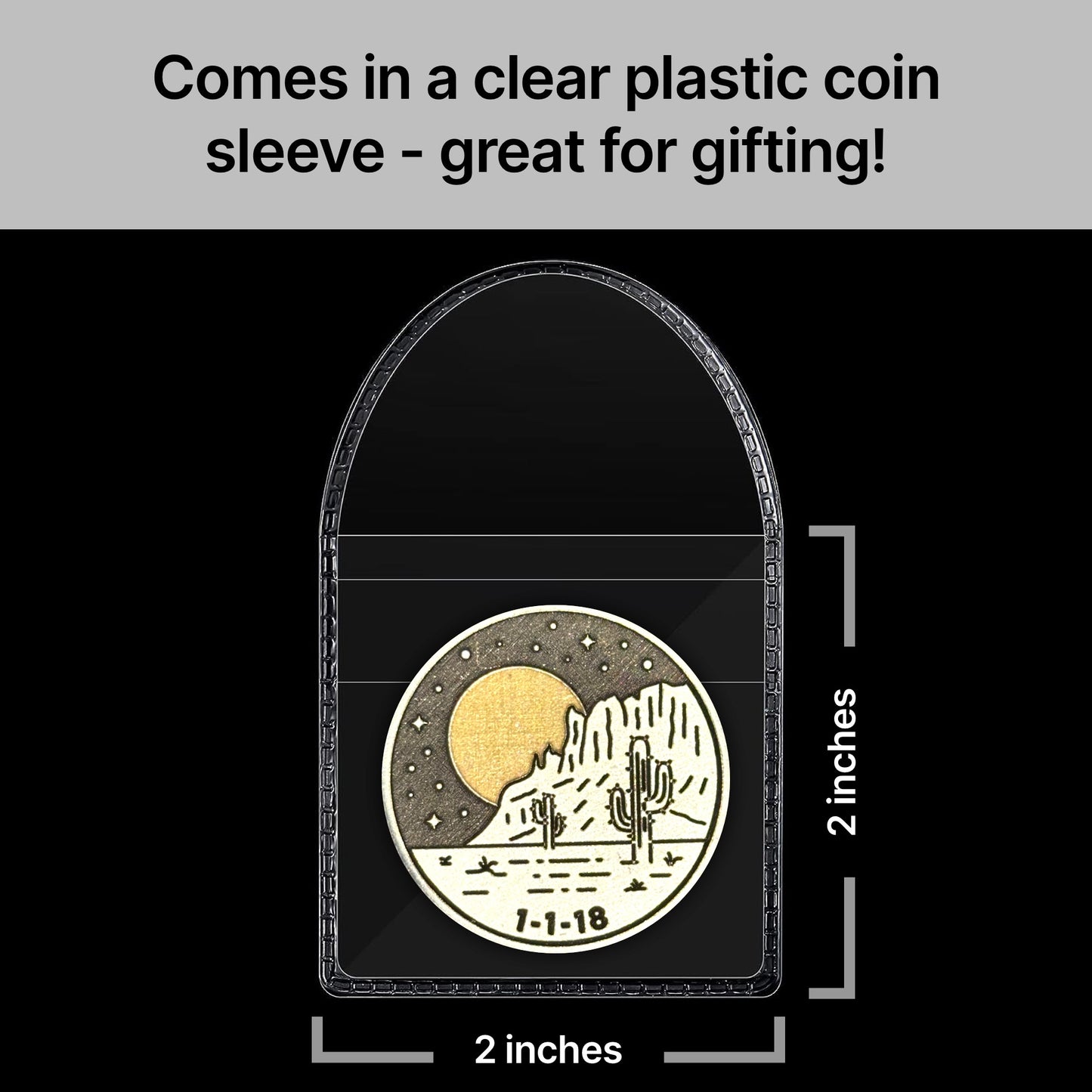 Custom Desert Night Sobriety Coin – Black, Silver, and Gold – Date on front, milestone and personal message on back