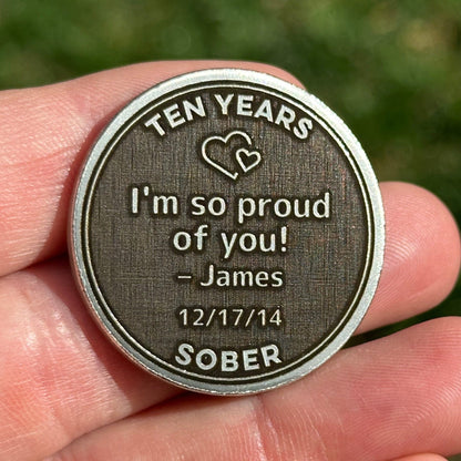 Custom Tent on Peaceful Lake sobriety coin - The Achieve Mint