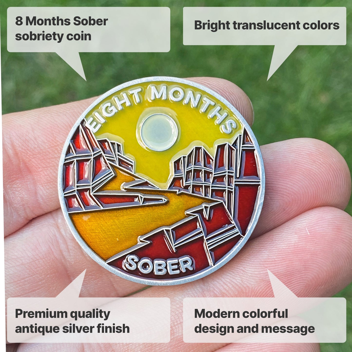 Eight Months Sober sobriety coin - The Achieve Mint