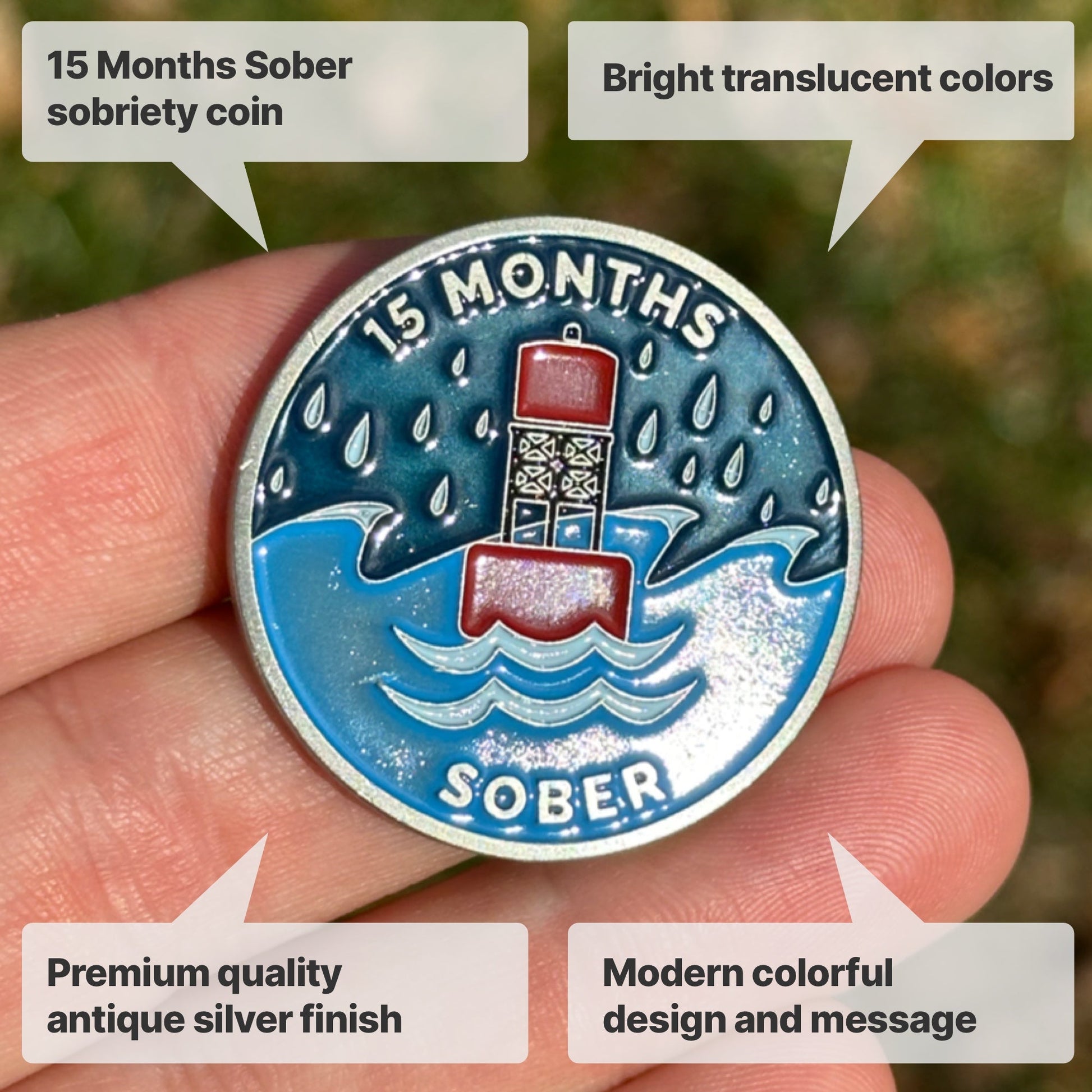 Fifteen Months Sober sobriety coin - The Achieve Mint