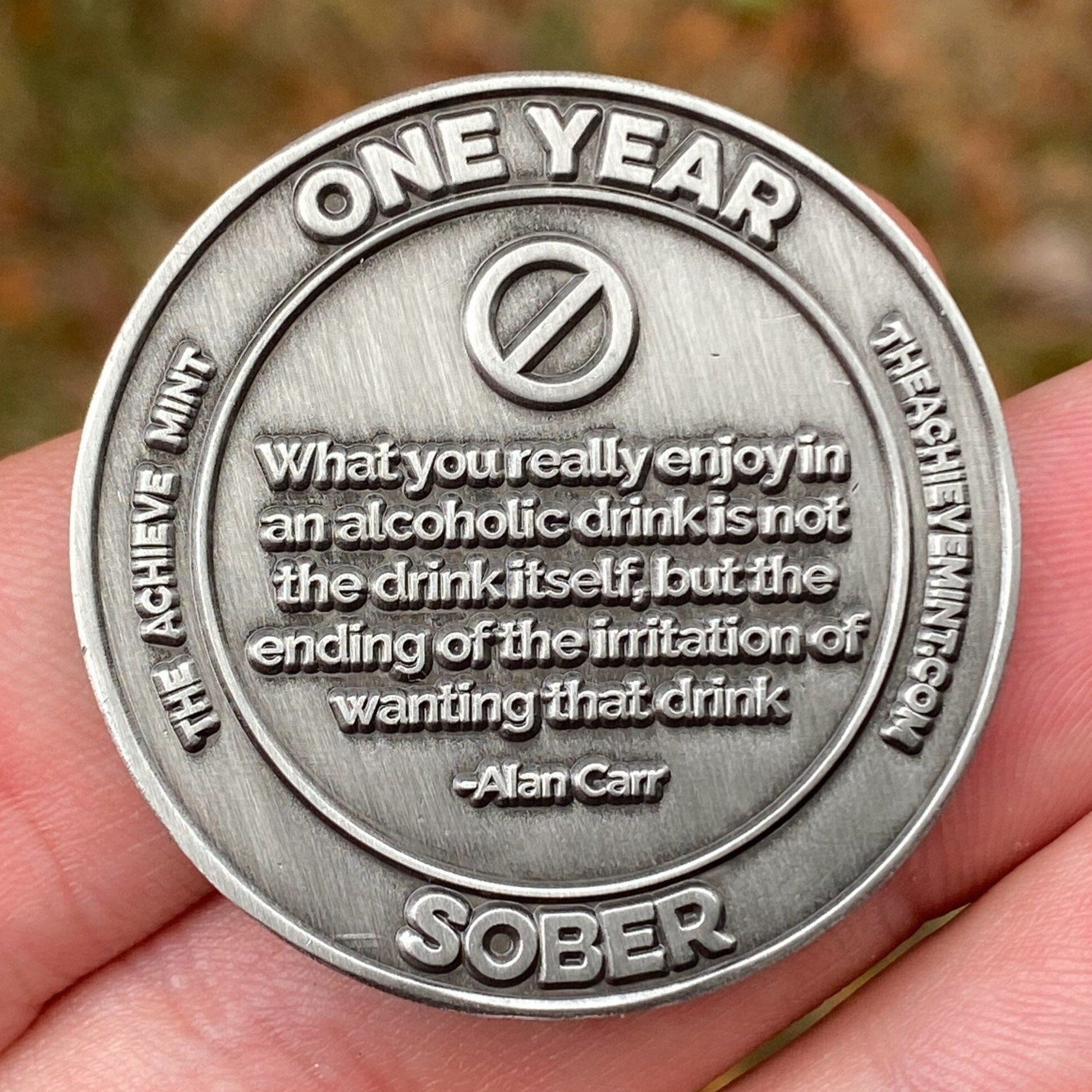 One Year Sober Emoji sobriety coin - The Achieve Mint