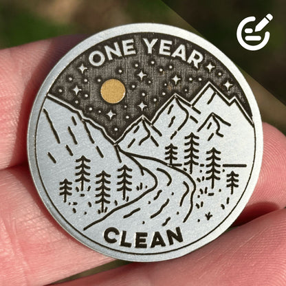 Custom Mountain Stream at Night sobriety coin