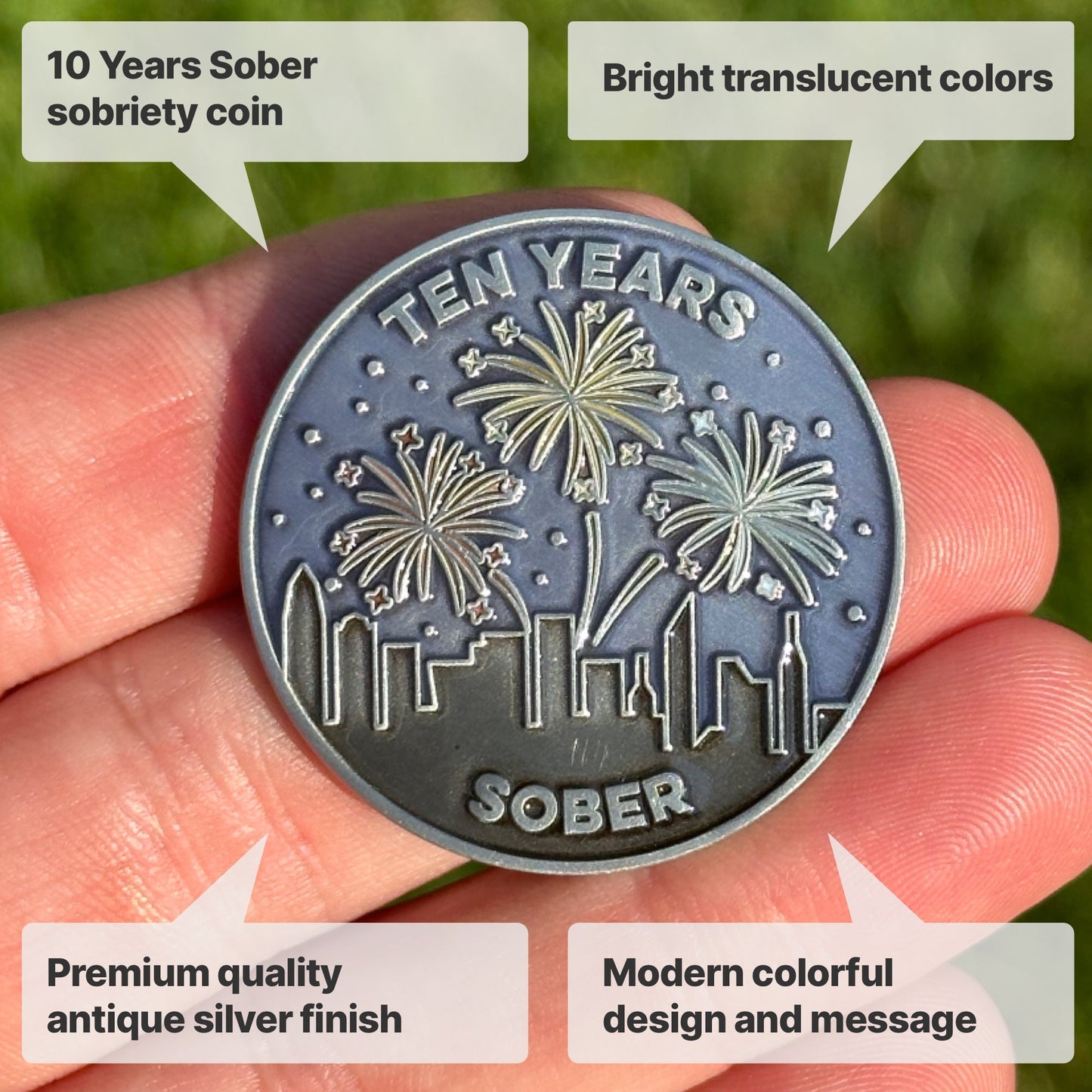 Ten Years Sober sobriety coin - The Achieve Mint