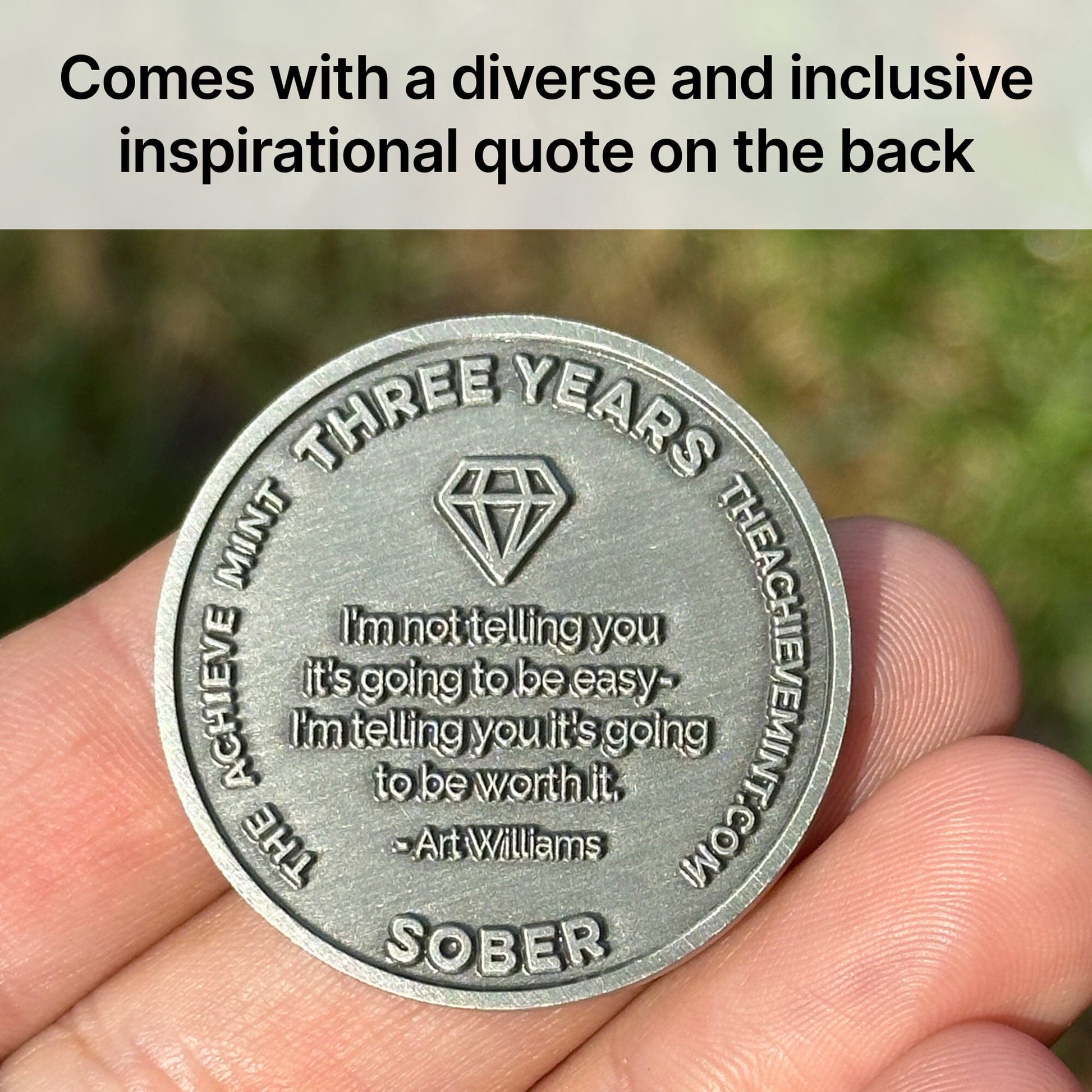 Three Years Sober sobriety coin - The Achieve Mint