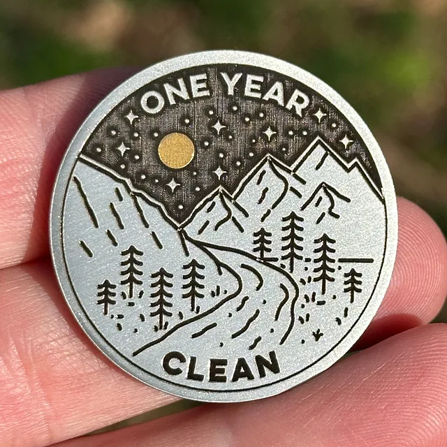 Custom Mountain Stream at Night sobriety coin