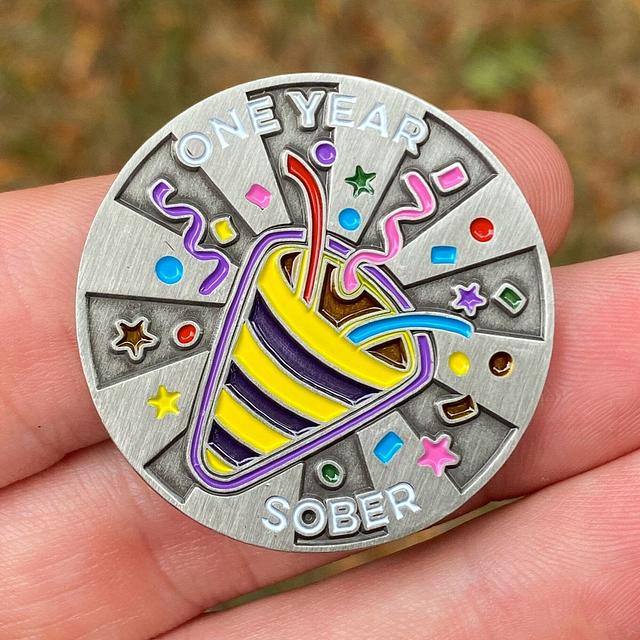Customer photo for One Year Sober Emoji sobriety coin review