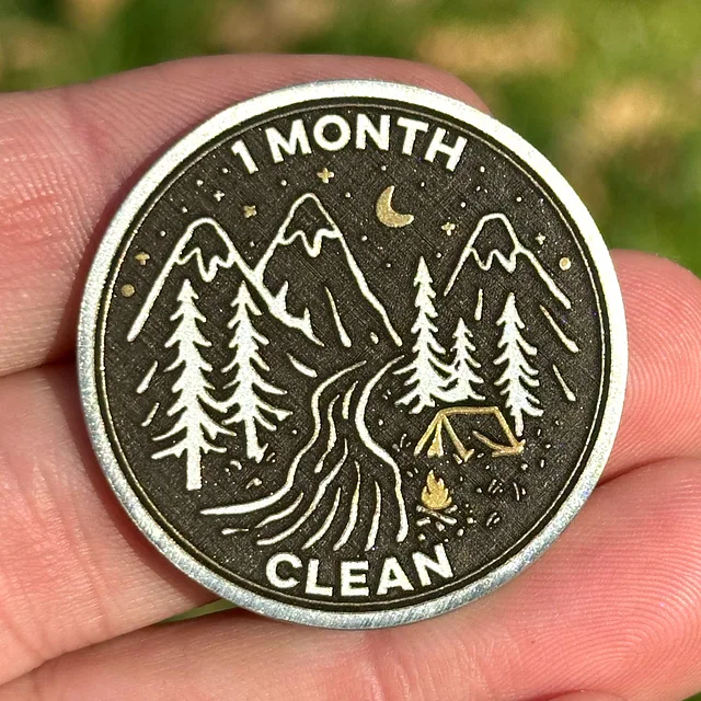 Custom Campsite at Night sobriety coin