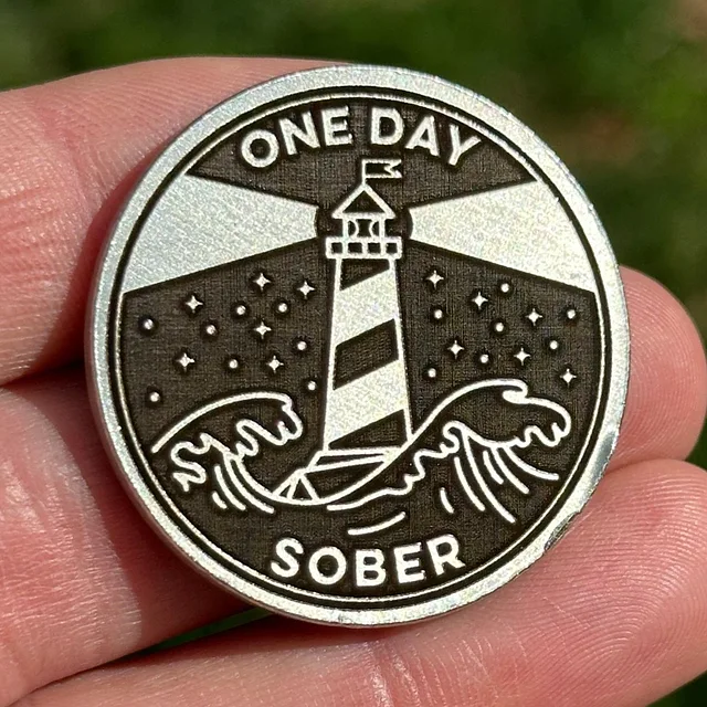 Custom Lighthouse Amidst the Waves sobriety coin