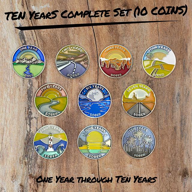 Customer photo for Ten Years Sober complete set: 10 coins total review